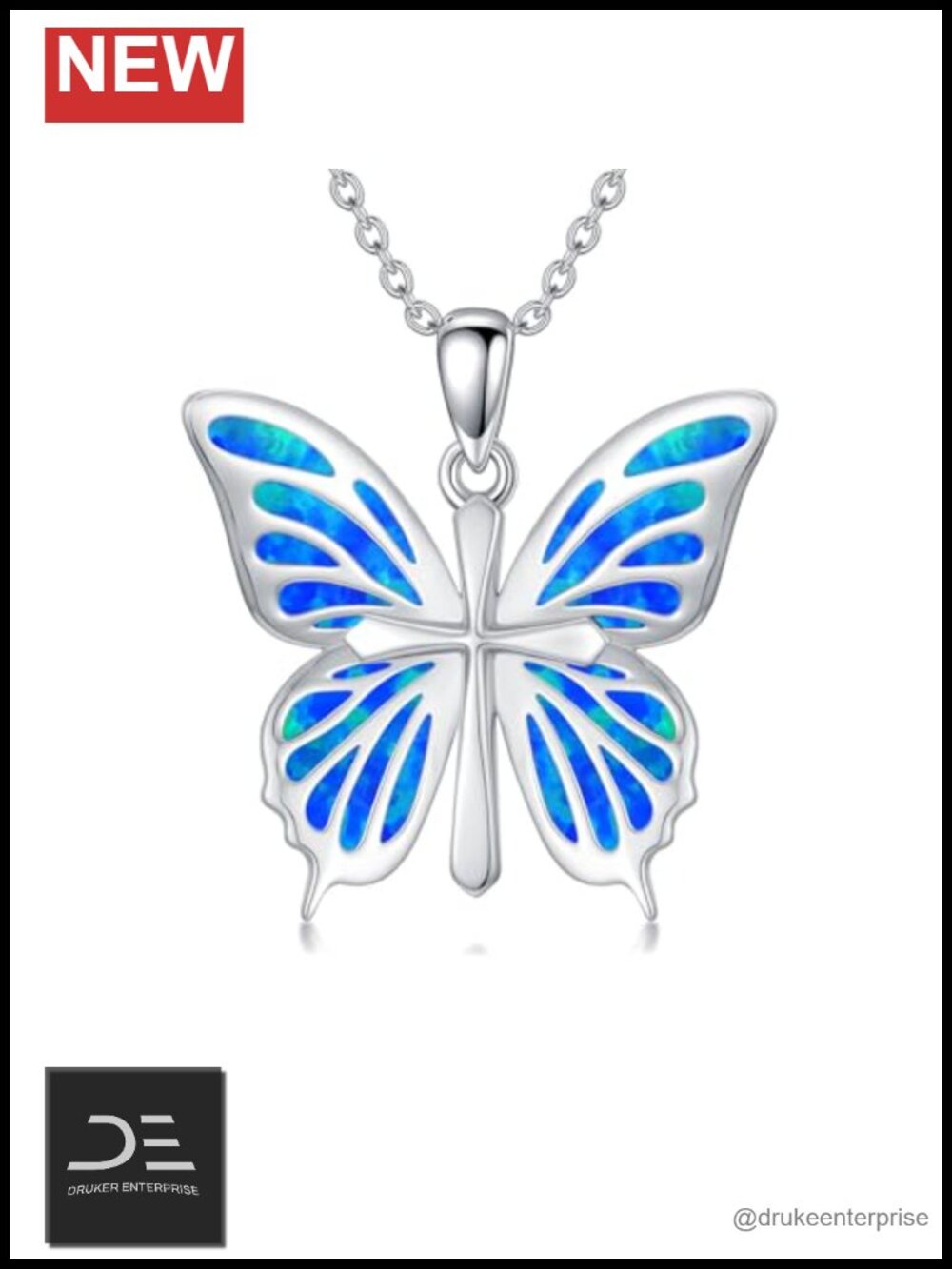 925 Sterling Silver Butterfly Cross Pendant Necklace with Opal Gemstone